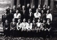 Marie Vlčková (middle row, sixth from left), final school year in Doupov, 1953
