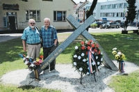 Milan and Ivan Ptáček at the memorial in Valašské Klobouky, 2024