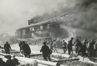 Fire in the Bazika woodworking factory, historical photo