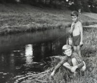 Jan standing by the river Dřevnice, 1959