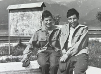 Jan Škrabánek with a friend in the Tatras, first year of military secondary school, 1965