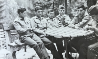 With classmates, Jan first from the left, 1965