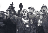 The witness (second right) during protests on the Letná Plain in November 1989