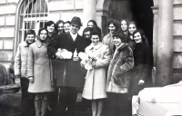 Ludmila Müllerová after her wedding with her apprentices, 1971