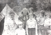 With children at a scout camp, 1969