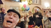 Josef Šedivec with friends at his birthday celebration in Prague