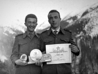 On the right Josef Šedivec with a diploma for winning the slalom skiing during his basic military service in Slovakia in 1959