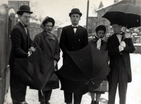 Josef Šedivec in the middle during a happening on Wenceslas Square during the Prague Spring of 1968