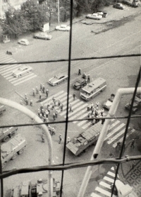 Pohled ze střechy Lucerny, výročí okupace 21. srpna 1969