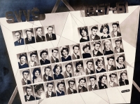 Střední všeobecně vzdělávací škola (dříve gymnázium) v Jičíně. Třídní tablo Jaroslavy Velartové 1957–1961
