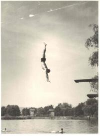 Jump, outdoor swimming pool at Uhlava river, 60's