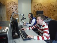 Students from the project Stories of our neighbours during the radio reportage about Pavel Oliva