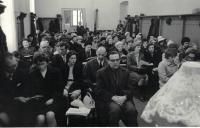 Minister Dus preaching to the congregation in Prague Vršovice, about 1969