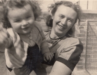 With his mum; 1944