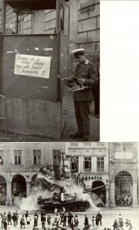 1968, srpen, momentky z okupace, Praha (nahoře) a Liberec (dole)