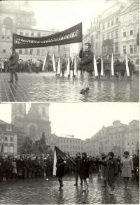 1969, leden, tryzna za Jana Palacha, smuteční průvod na Staroměstském náměstí, na snímku dole budoucí herečka Andrea Čunderlíková