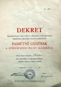 A decree to award the memorial Medal of the 8th Silesian Regiment