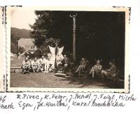 The district forest school of the Jiráskova region - August 1946 - R. Pivec, K. Felgr, J. Bendl, J. Feigl, Milota, Egon, Zd. Hruška, Karel Procházka