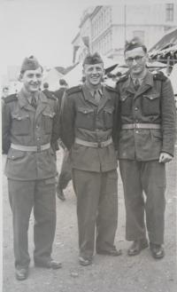 In the 54th PTP battalion in Uherský Brod. From the left: Miloslav Pelcl, Josef Tůma, Andrej Peško