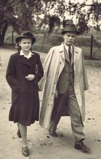 Věra Bořkovcová, née Krejcárková, with her brother Jaroslav in 1945