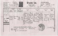 Jaroslav Hnátek´s birh certificate - J.J.Pála was his godfather