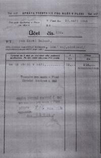 A bill for meals in the prison in Pilsen where Karel Bažant was incarcerated after attempting to flee the country, September 1948