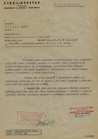 Prohlášení o propuštění z pracovního poměru z firmy Strojinvestav, na základě toho, že pamětník neprojevil „klapoklides“ – kladný postoj k lidově- demokratickému zřízení, 1970