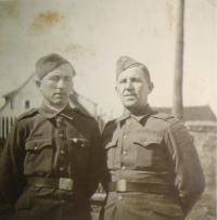 Josef Babák with his father Josef, 1945