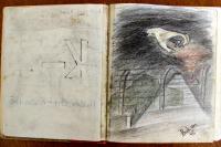 ilustrace Jehudy Bakona v rukopise vzpomínek jeho přítele Sinaje (Wolfi) Adlera