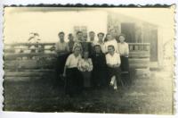 The Klymchak family with neighbors in a special settlement (station "Durmin"). District named after Lazo, Khabarovsk region, [1952-1956]