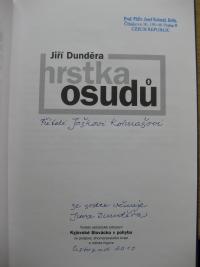 Titulní strana knihy Jiřího Dunděry Hrstka osudů