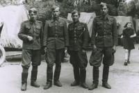 Commanders of artillery battery, 1st artillery regiment, Michal Javorcak is second from the left, 1945