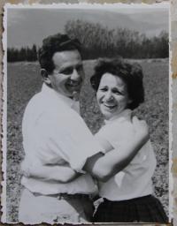 With her husband in the 1950s
