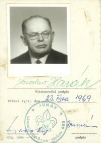Skautský průkaz Jaroslava Haráka po znovuzavedení skautu v roce 1968