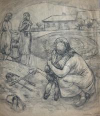 Free compositions - one of Josef's drawings from the entrance exams to the academy, 1952, Prague
