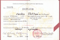 Zděnka's diploma from the Czech University of Life Sciences. 1961