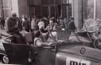 Witness´ husband Milan Mareš (with a tie in automobile) as a judge of a cycling race (undated and non-localised) 