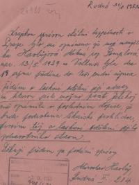 Povolení k napsání dopisu manželovi, 1953