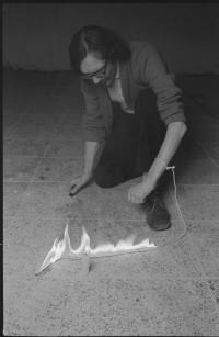 Petr Štembera – Extinguishing Fire, 1975, performance documentation, historical photograph