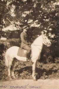 Luboš Hruška on horse, autumn 1948