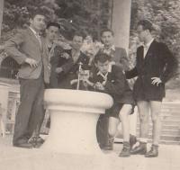 With classmates in Banská Bystrica (Slovakia), 1948 (Josef Tvrzník on the right - in a knee bend position)