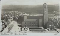 Church of the Biggest Heart of Jesus on the Upper square in Jablonec n.N. (1930s - notice the statue of the knight Rudiger up front)