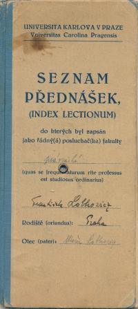 František Lobkowicz’s student record book from the Charles University in Prague, issued in 1947 originally for studies at the faculty of law, he switched to the faculty of medicine after the communist takeover in 1948, scanned copy of the cover
