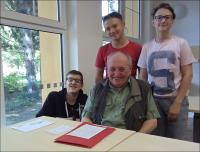 Students Martin Krejčí, Matěj Hodoval and Timothy Alex Starý with witness
