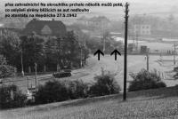 Směr útěku některých přihlížejících mužů nedlouho po atentátu na Heydricha (přes zahradnictví Na Okrouhlíku)