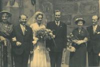 Wedding photo of Hana Hnitková and Dimitrij Blagodárný, Hana´s parents right, Dimitrij´s left, Prague, 1957