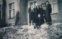 1949, A Scout troop, Bibiana in the first row, sitting 