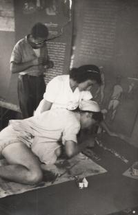 Preparing an exhibition, 1950