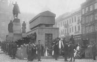 Burial of Alois Jirasek in 1930, Wenceslas Square Prague, between Sokol memebers is Vaclav Weitzenbauer