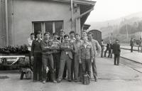 The day of release into civilian life, Prachatice station 1981 (Marek Franěk 4th from the left)